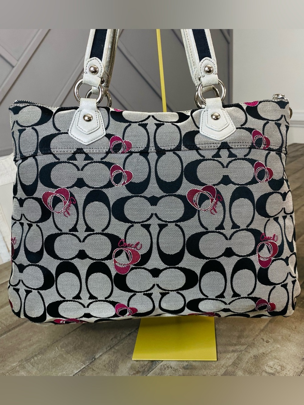 Coach Poppy (2011) Pop Signature Poppy Heart Glam Tote BAG Black Gray Wine 18711 - Picture 6 of 13